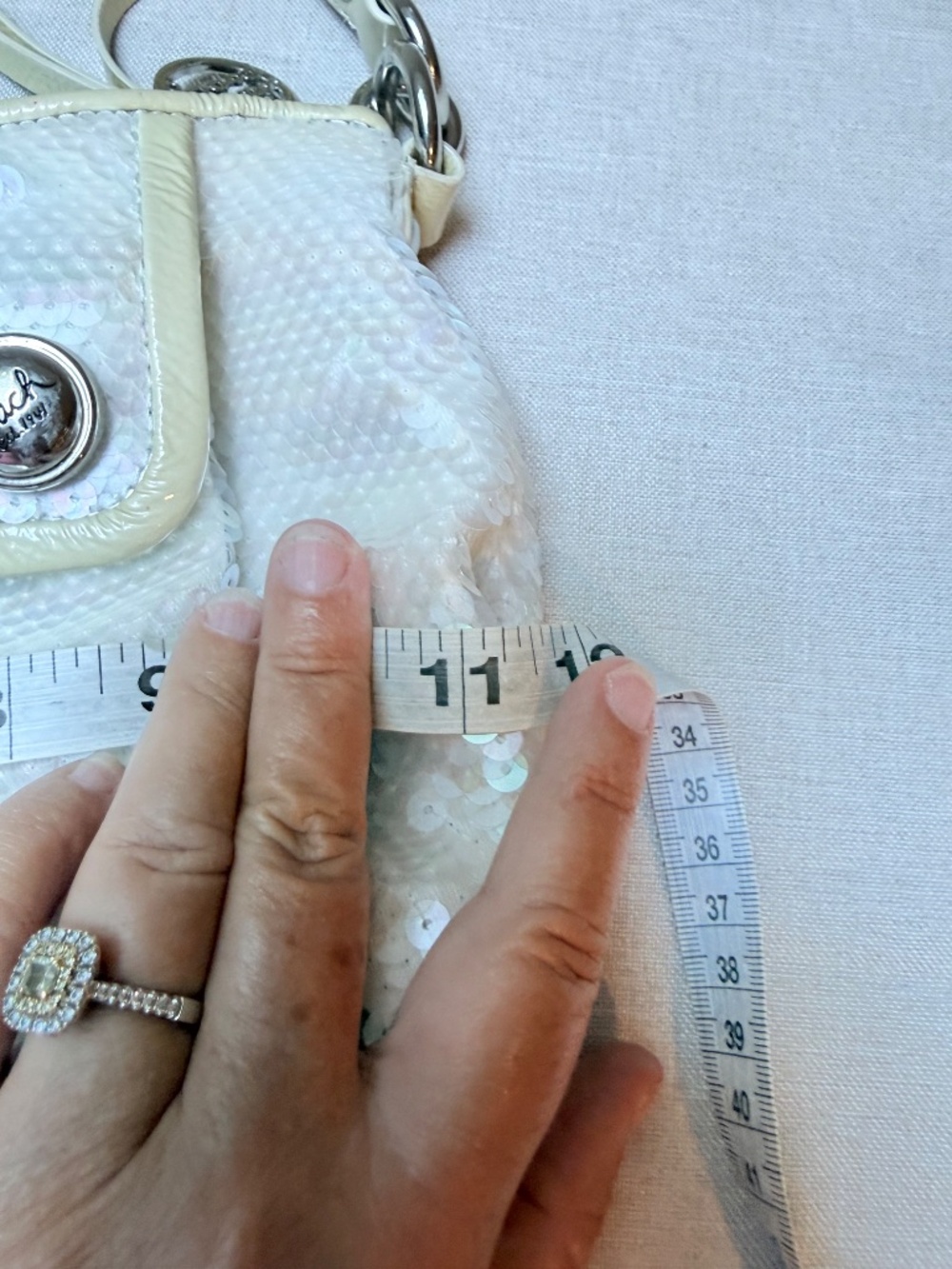 Coach Poppy White Sequin Bag Purse With Attached Charms Clean and Like New - Picture 14 of 15